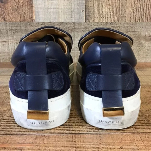 Buscemi Blue Leather Velvet Slip On Sneakers Womens 39 9 Shoes Mens 6 Designer - Picture 7 of 13